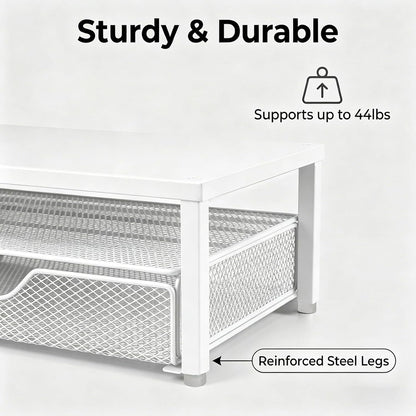 Spacrea Desk Organizer and Accessories, Computer Monitor Stand Riser with Drawer and 2 Pen Holders, Office Desk Accessories & Workspace Organizers for Office Supplies (Wood)