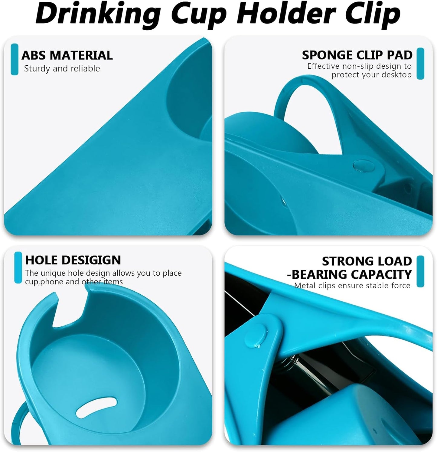 Biaungdo 3 Pack Drinking Cup Holder Clip with Side Hole, Desk Drink Holder Desk Side Clamps Clip Cup Holder Chair Cup Holder for Water Drink Beverage Soda Coffee Mug Holder(Green, Blue, Yellow)
