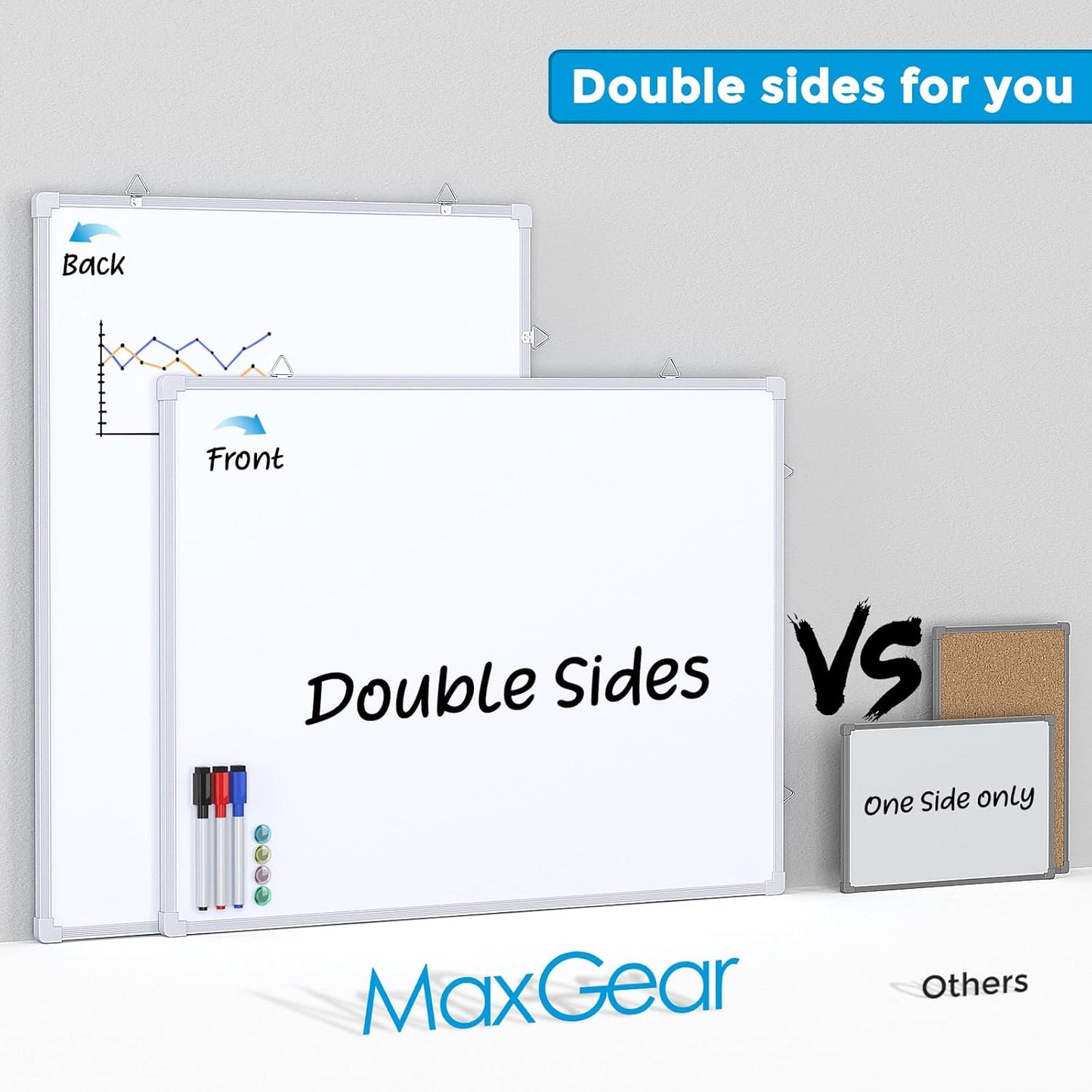 MaxGear Double-Sided Dry Erase Board for Wall, 16"x12" Hanging Whiteboard, Small Dry Erase White Board with 3 Markers and 4 Magnets, Portable Whiteboard for Planning, Drawing, Memo, to Do List