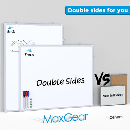 MaxGear Double-Sided Dry Erase Board for Wall, 16"x12" Hanging Whiteboard, Small Dry Erase White Board with 3 Markers and 4 Magnets, Portable Whiteboard for Planning, Drawing, Memo, to Do List