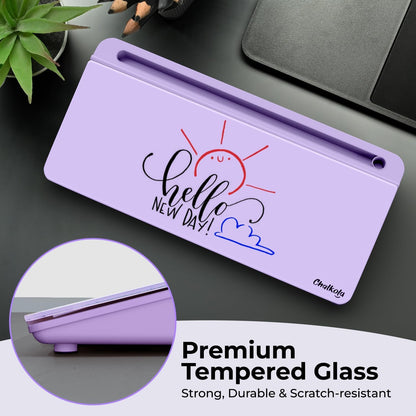 Chalkola Pink Glass Desktop Whiteboard with Storage - Dry Erase Board, Work Desk Organizers, Computer Keyboard Stand, Home Office Desk Accessories, Workspace Desktop Buddy