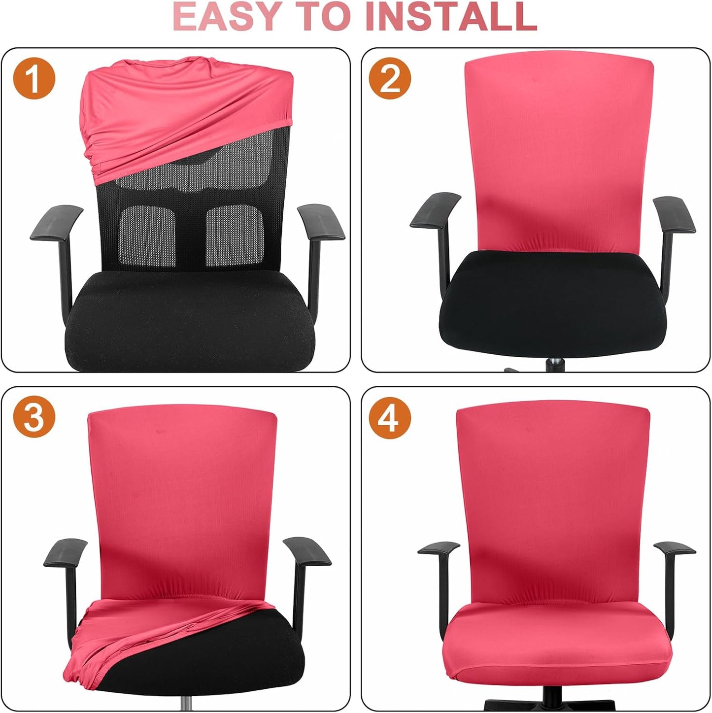 Tallew 4 Pcs Office Chair Covers Set Computer Universal Protective Stretchable Chair Seat Covers Desk Armrest Cover Pads Office Cushion Backrest for Rotating(Regular,Black)