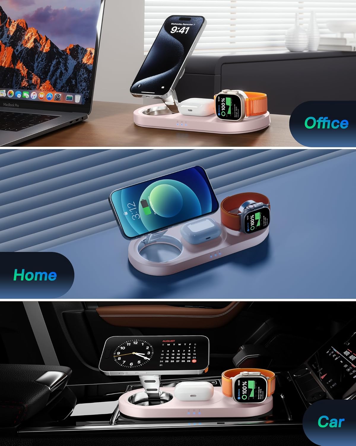 Upgraded 3 in 1 Wireless Charging Station for Apple Devices, Faster Mag-Safe Charger Stand, Magnetic Charger Station for iPhone 17/16/15/14/13/12 Series & AirPods Pro & Apple Watch Series (White)