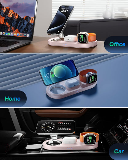 Upgraded 3 in 1 Wireless Charging Station for Apple Devices, Faster Mag-Safe Charger Stand, Magnetic Charger Station for iPhone 17/16/15/14/13/12 Series & AirPods Pro & Apple Watch Series (White)