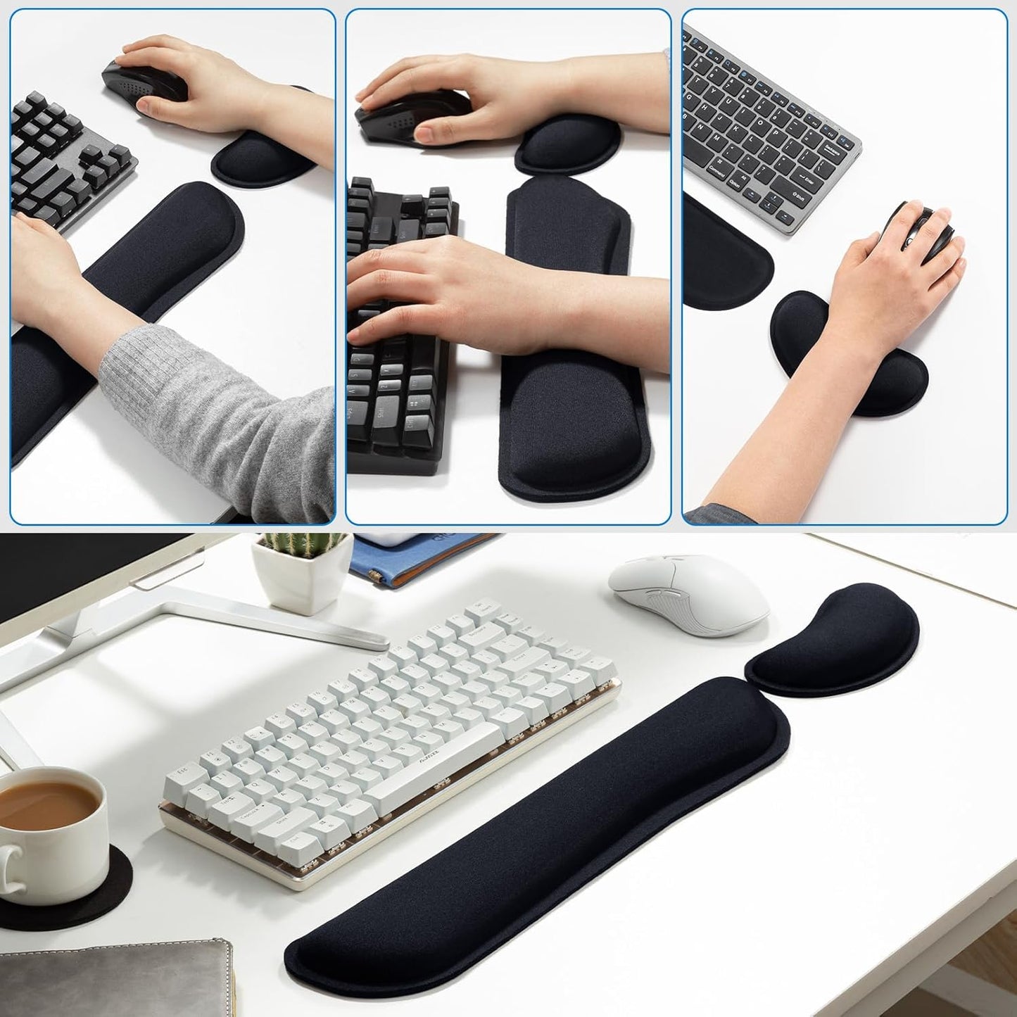 Leolee Elbow Rest Pads for Desk, Black Ergonomic Arm Rest Pads with Memory Foam & Non-Slip Base, Armrest Cushion Support Pad Relieve Elbow and Wrist Pain for Computer, Office, 2 Packs