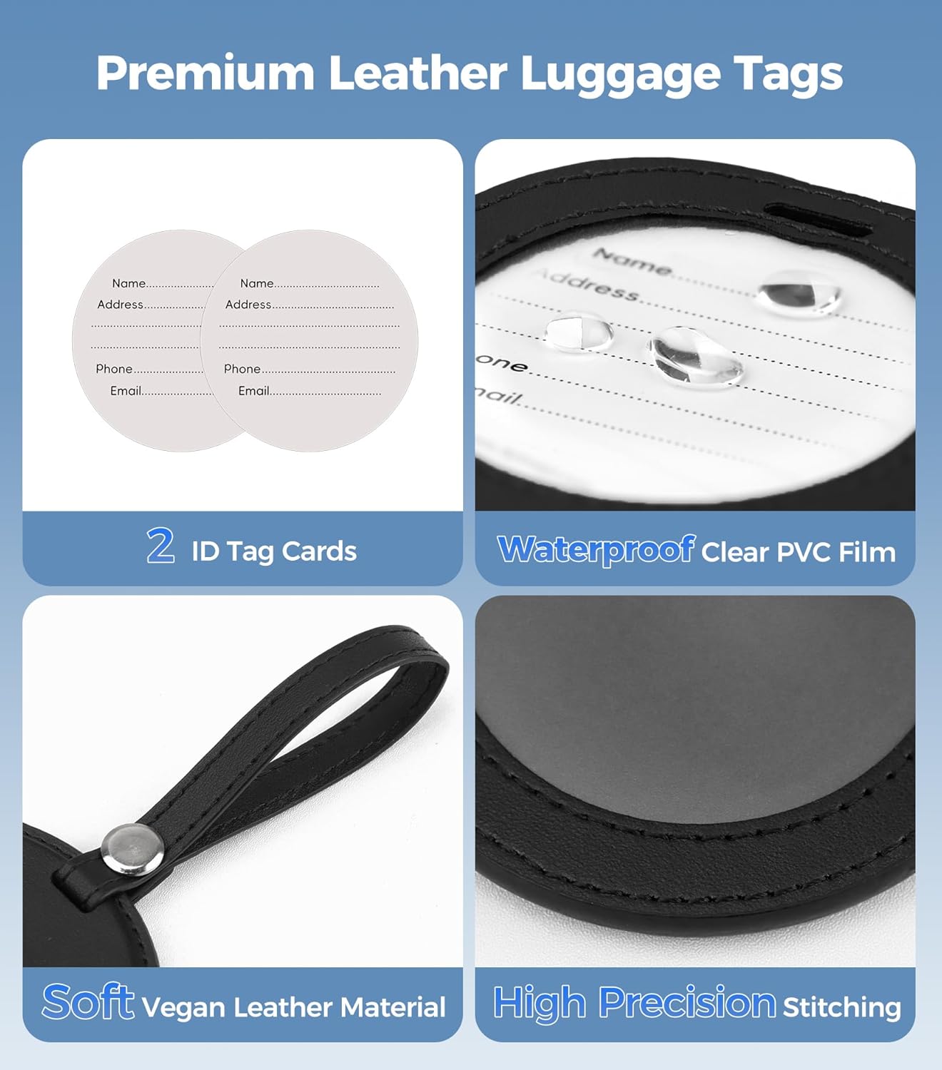 Smart Luggage Tag Works with Apple Find My, Premium Leather Suitcase Tracker with 2 ID Labels, TSA-Friendly, Anti-Lost Travel Essentials for Bags Backpacks, Wireless Charging, Black