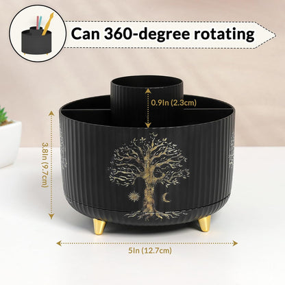 SKYDUE 360 Rotating Plastic Desk Pen Organizer with 5 Slots, Dual-Purpose Art Supply Pencil Cup for Office, School, Home
