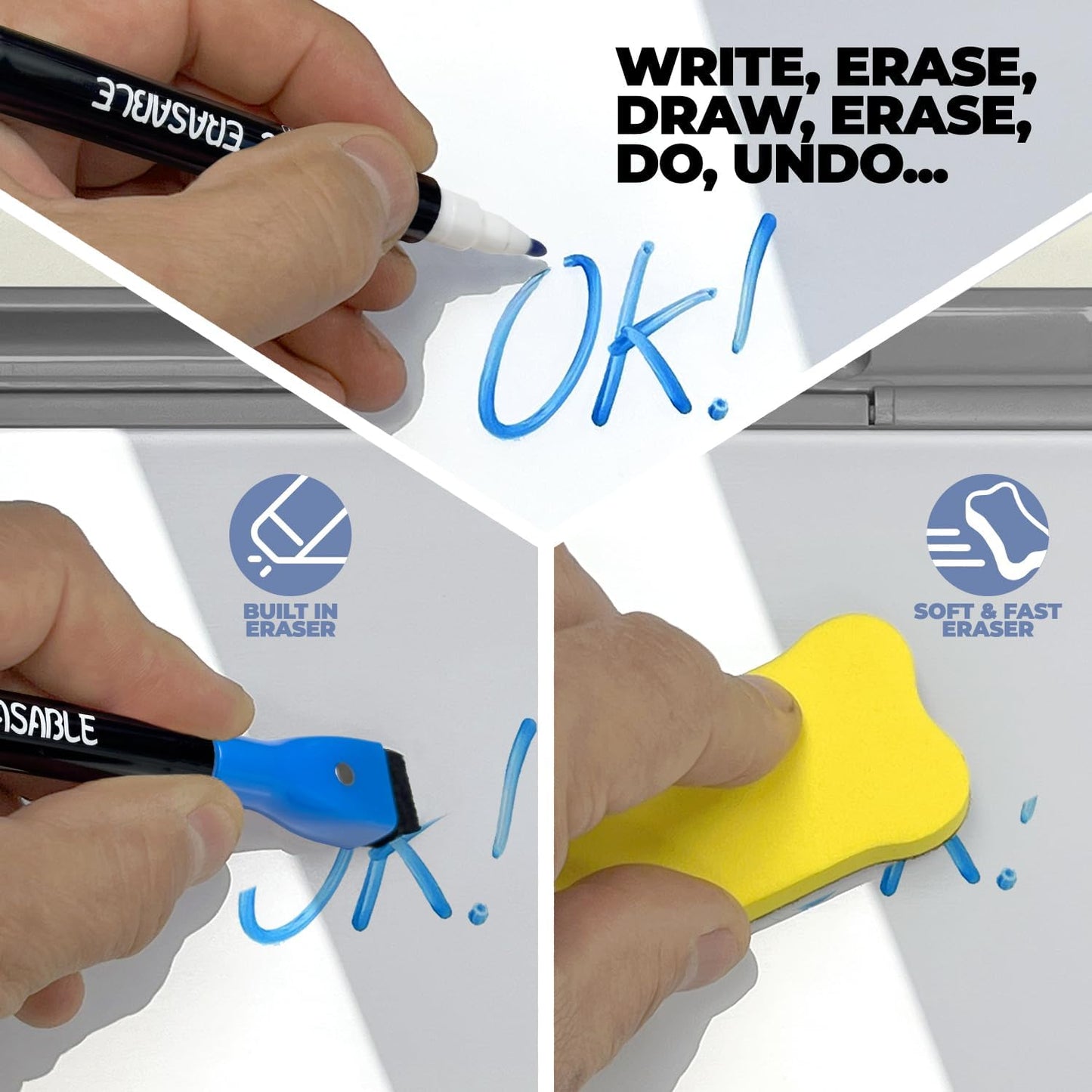Desktop Whiteboard - Glass Dry Erase White Board - Desk Computer Buddy – Home Office & Studying Essentials - with Phone & Tablet Slot, Storage Compartment - Includes 4 Markers, 1 Eraser (2 Pack)