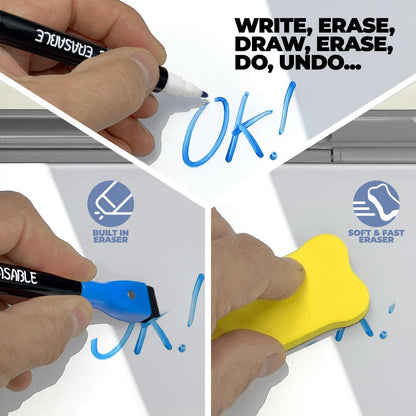 Desktop Whiteboard - Glass Dry Erase White Board - Desk Computer Buddy – Home Office & Studying Essentials - with Phone & Tablet Slot, Storage Compartment - Includes 4 Markers, 1 Eraser (2 Pack)