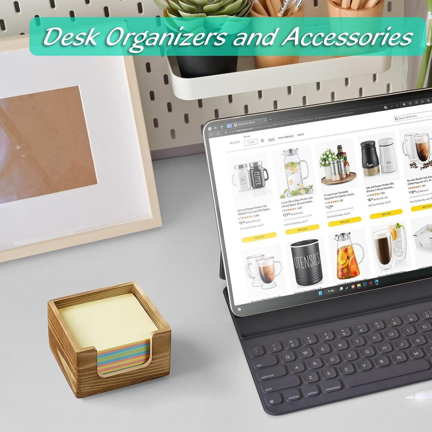 Bivvclaz Wood Sticky Note Holder, 3 x 3 Inch Post It Note Dispenser for Office Desk Accessories, Self Stick Note Pad Holder, Memo Pad Holder Dispenser Organizer for School Office Desk Supplies, Black