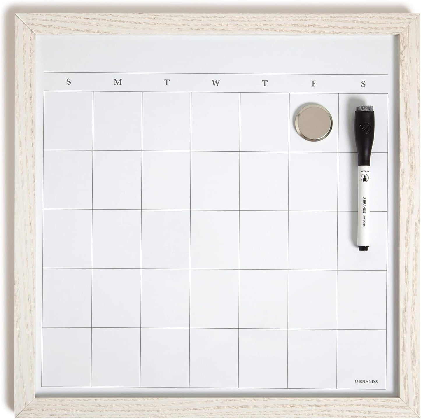 U Brands Rustic Weekly Dry Erase Board with White Wooden Frame, Office Supplies, 14” x 14”