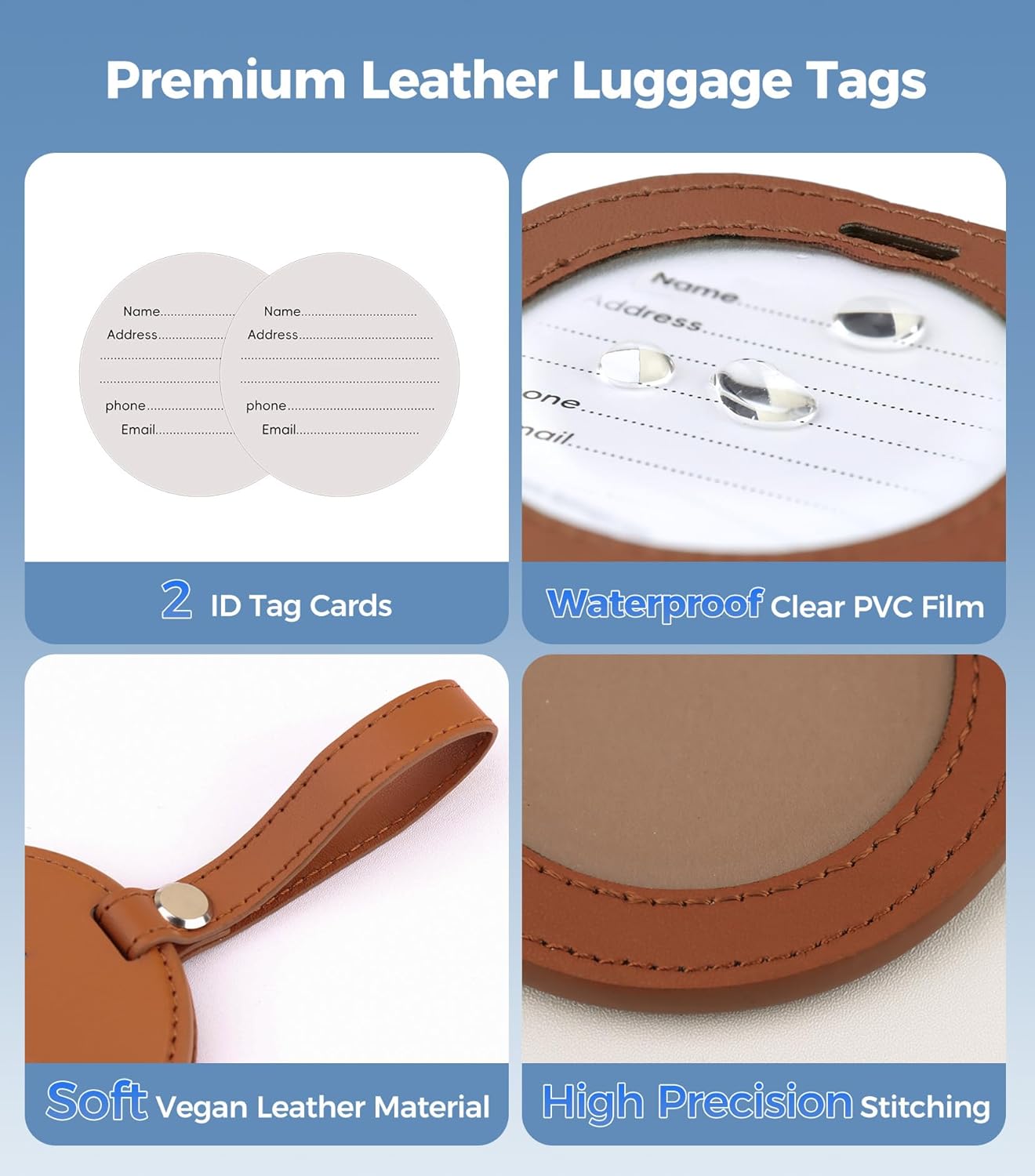 Smart Luggage Tag Works with Apple Find My, Premium Leather Suitcase Tracker with 2 ID Labels, TSA-Friendly, Anti-Lost Travel Essentials for Bags Backpacks, Wireless Charging, Black