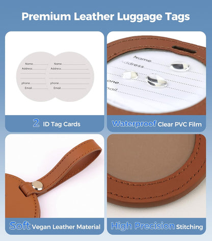 Smart Luggage Tag Works with Apple Find My, Premium Leather Suitcase Tracker with 2 ID Labels, TSA-Friendly, Anti-Lost Travel Essentials for Bags Backpacks, Wireless Charging, Black