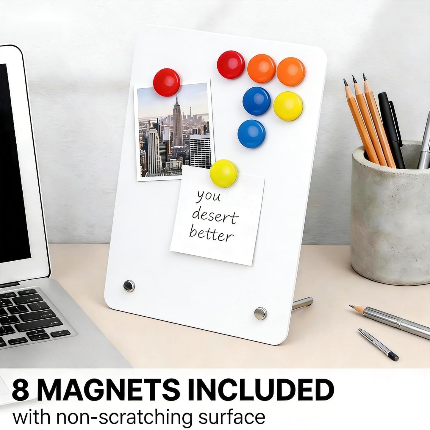 2 Pcs Magnetic Board, Black Magnet Message Board, 11"x7.8"Metal Magnetic Bulletin Board with 50pcs Memo Sheets and 8pcs Magnets, Magnet Display for Home, School, Kitchen, Office(Square,White)