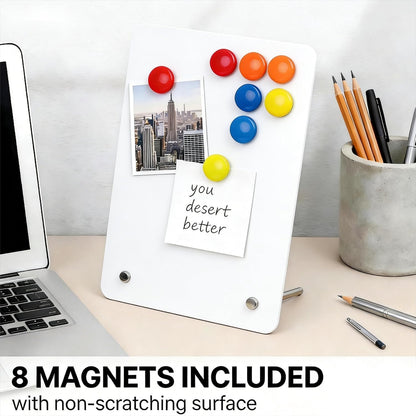 2 Pcs Magnetic Board, Black Magnet Message Board, 11"x7.8"Metal Magnetic Bulletin Board with 50pcs Memo Sheets and 8pcs Magnets, Magnet Display for Home, School, Kitchen, Office(Square,White)