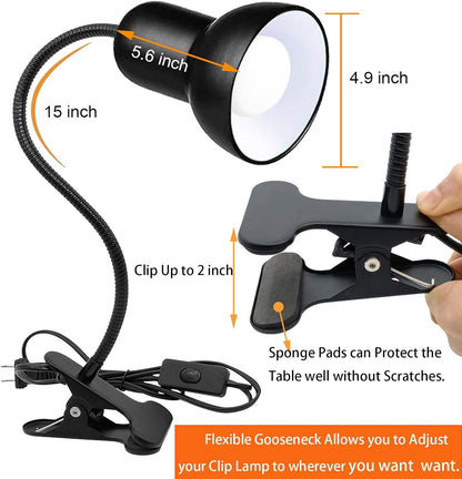 Desk Lamp, 360 Rotation Clip On Reading Light - Gooseneck Lamp with Cable, Portable Clamp Light for Bedroom, Office, Home Lighting