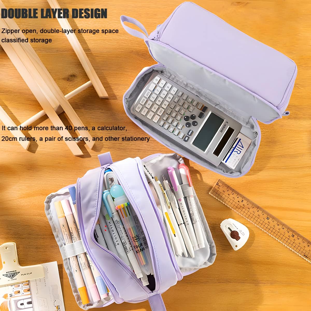 MAMUNU Large Capacity Pencil Case 4 Compartments, Pencil Pouch Bag with Zipper Portable Handle, Pen Case Bag Stationery Organizer for Office College School Adults Teen Girls Boys Men Women, Black