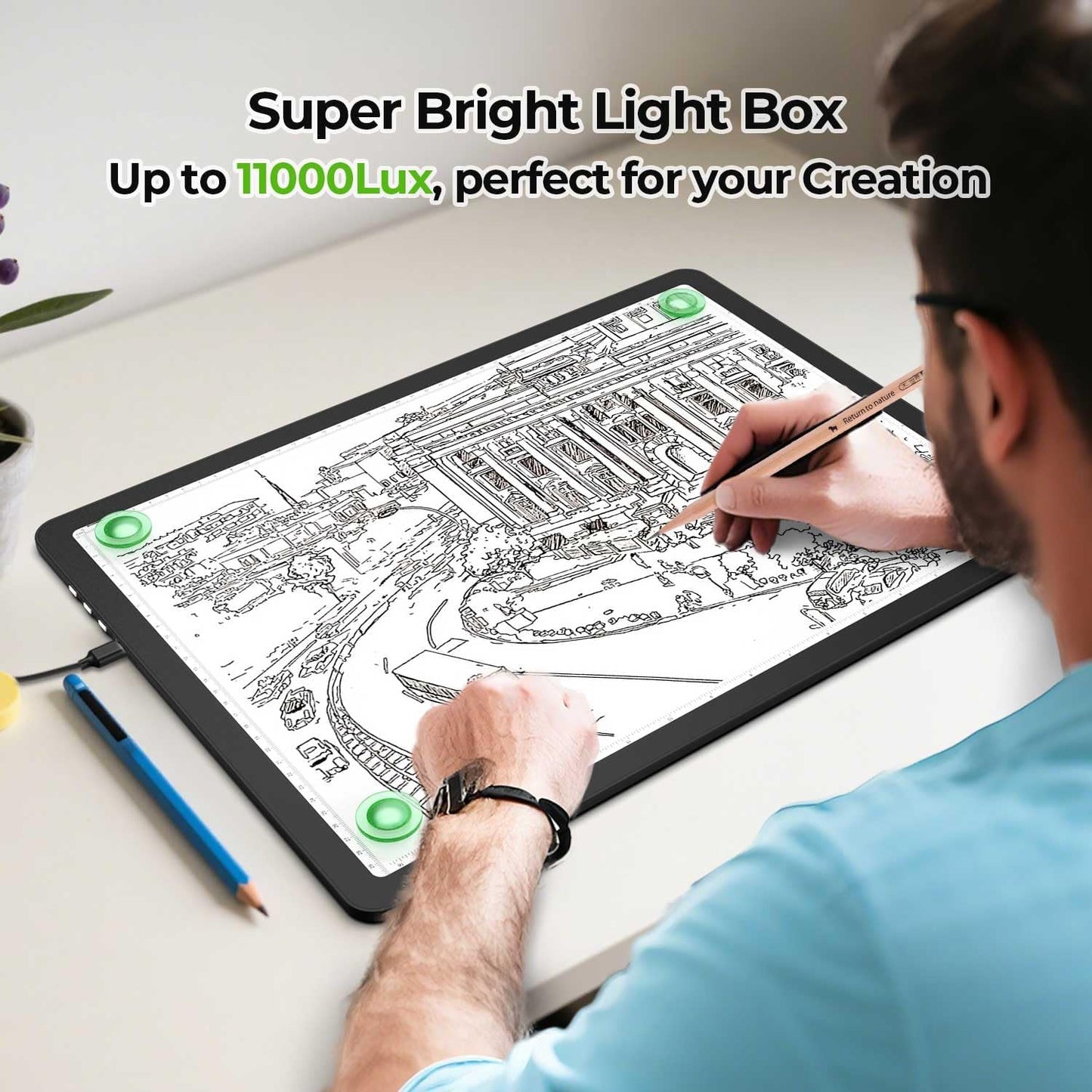 A2 Light Pad (25.2" x 18.4"), Large Magnetic Bright Light Box for tracing,6 Levels Dimming/3 Color,Physical Buttons,Light Board for Diamond Painting,Light Table for Drawing, Sketching