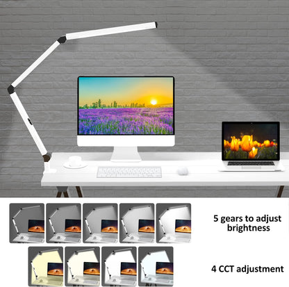 LED Desk Lamp with Clamp, Architect Desk Lamp with Dual Light and Adjustable Swing Arm, Clip-on Eye-Care 4 CCT Modes & 5 Brightness Levels Table Light Modern Computer Lighting for Home Office