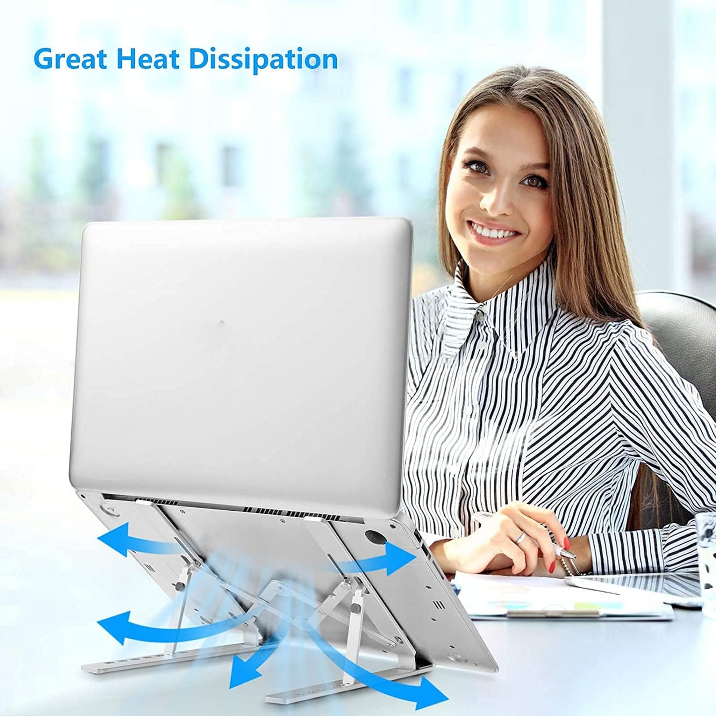 Leeboom Laptop Stand for Desk, Ergonomic Adjustable Aluminum Foldable Portable Computer Stand, Lecterns & Podiums, Fits 10-15.6" MacBook Air Pro HP Lenovo Dell Laptops & Tablets(Silver)
