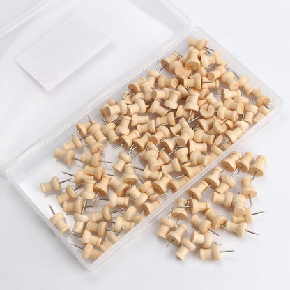 Wood Push Pins 120 Pcs,Decorative Wooden Thumb Tacks for Corkboard and Bulletin Board (120 pcs Map Tacks)