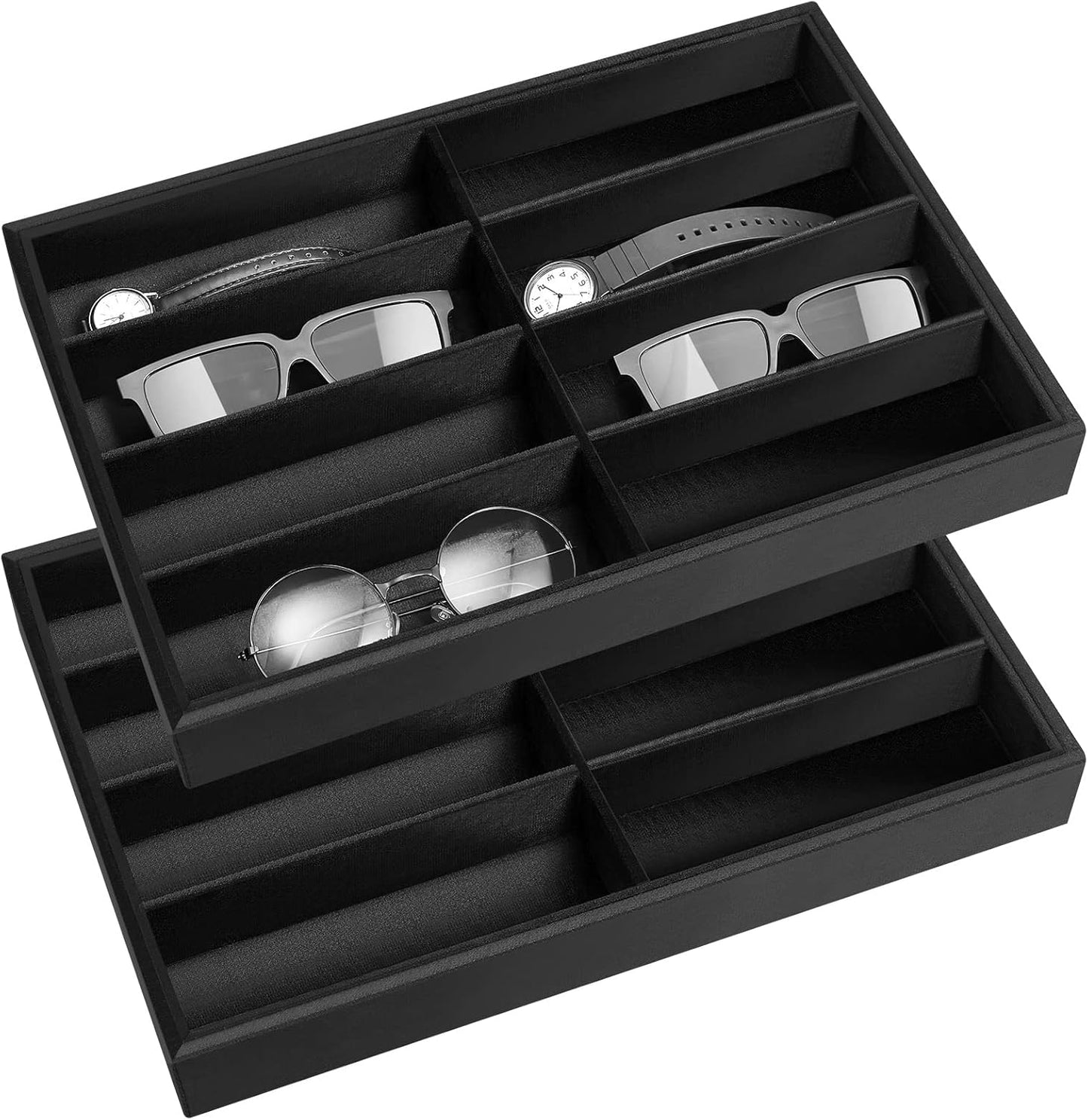 Amylove 2 Pcs Sunglass Organizer Trays Glasses Stackable Jewelry Trays Sunglass Organizer Display Box(8 Grids,Beige)