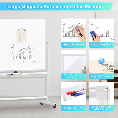 maxtek Magnetic Mobile White Board, 40 x 24 Double Sided Dry Erase Board Rolling Whiteboard, Aluminum Frame Standing Whiteboard on Wheels for Home Office Classroom (40 x 24 Black)
