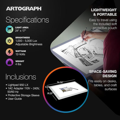 Artograph Thin LED Light Box, 17" x 12" Dimmable Drawing & Tracing Pad, LightPad 940 LX