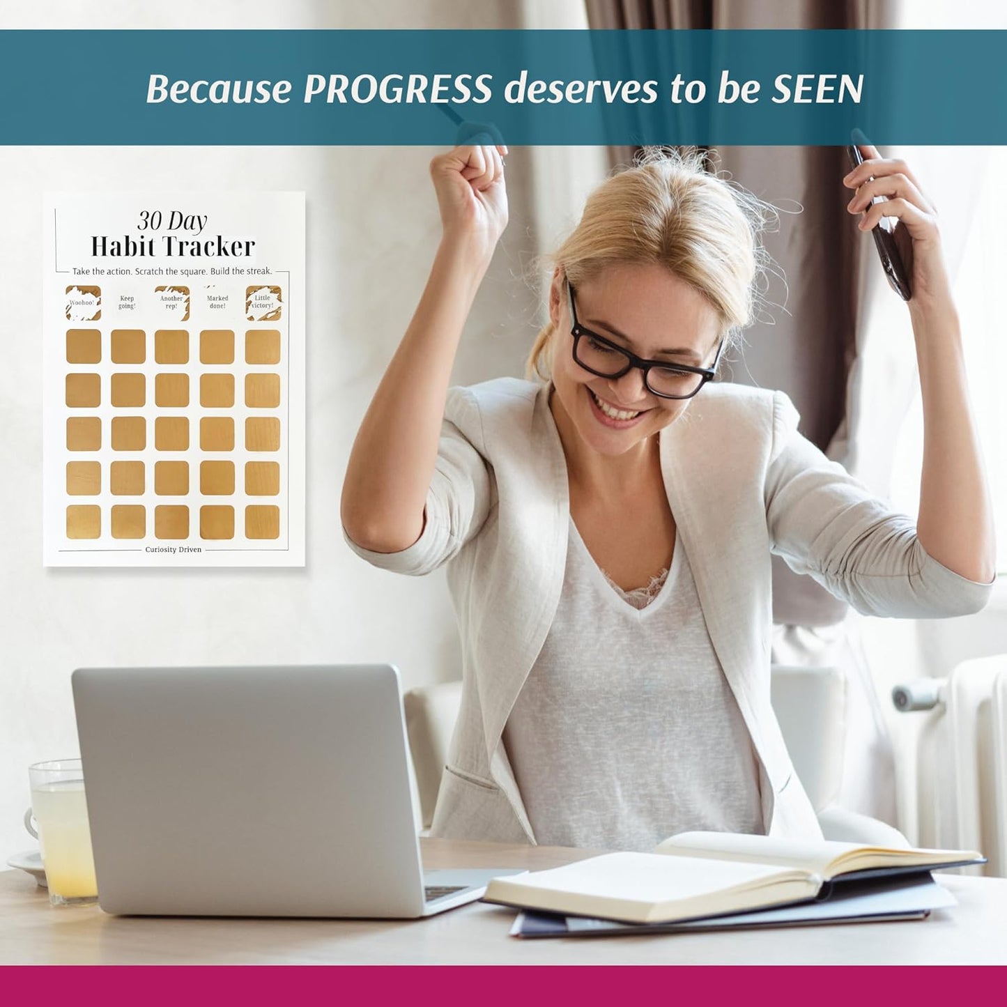 Daily Habit Tracker for Women – 30-Day Goal & Productivity Chart with Scratch-Off Motivation (8.3" x 11.7") | The Streak Keeper with Encouraging Prompts & Bonus Habit Guide