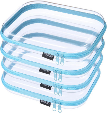 YQBRAO 6 Pack Clear Hard Shell Zipper Case, 1.2mm Heavy Duty Crush-Proof Diaper Bag Organizer Pouches, TSA Approved Travel Makeup Bag for Toiletries & Electronics, (2L, 2M, 2S) Multi-Size Storage Set