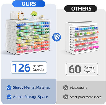 Marbrasse Mesh Marker Organizer, Metal Desktop Storage Rack for 126 Markers, Pens, Pencils, 9 Tier Marker Holder for Office Classroom & Home Art Supplies(Black)