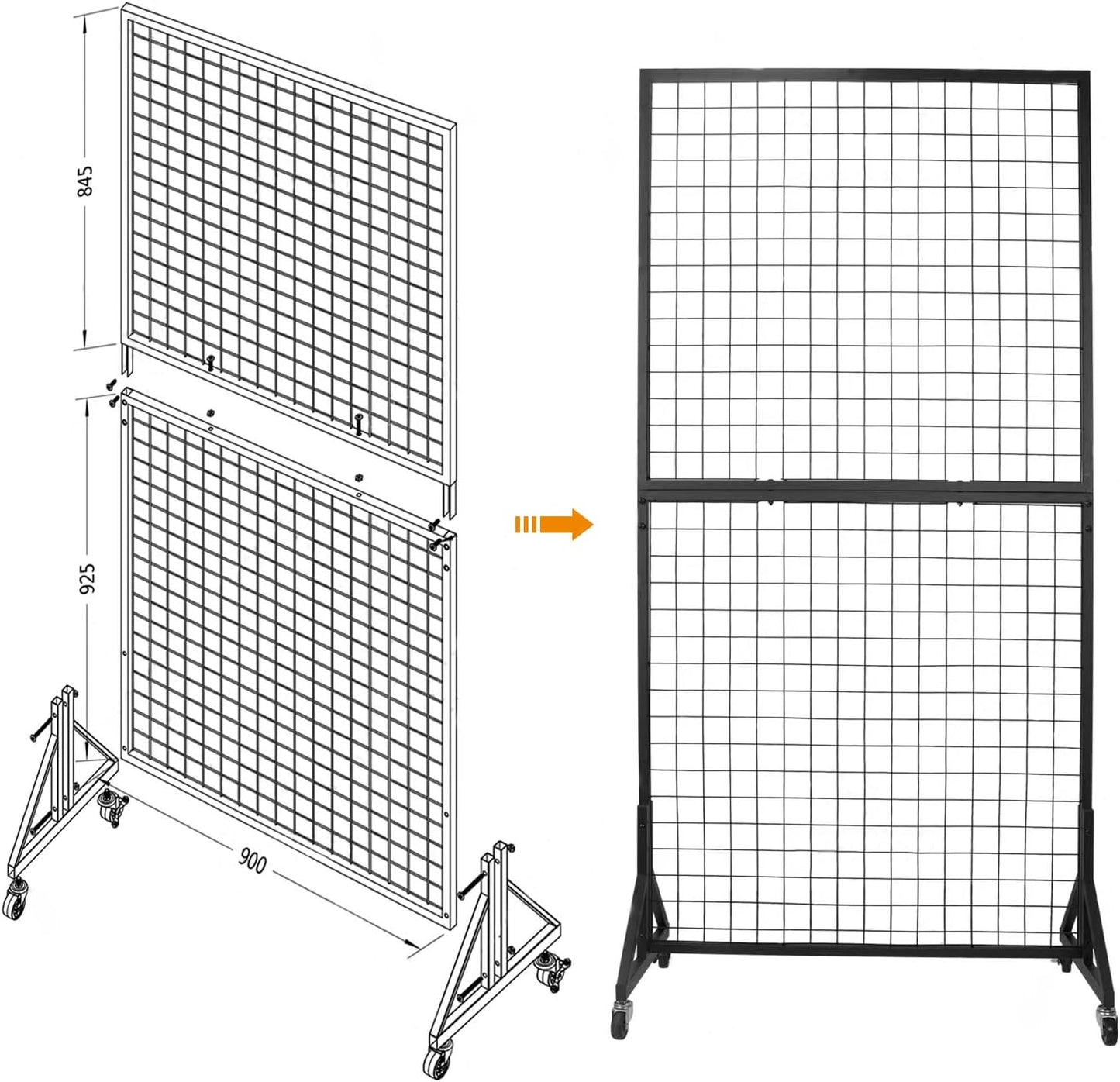 Eastern Tree 2 Packs 3'X 6' Two Gridwall Panels Display Stand with Sturdy T-Base, Black Wire Grid Wall Panels for Craft Show Display Rack, Art Display Stand, Extra more 20 Hooks