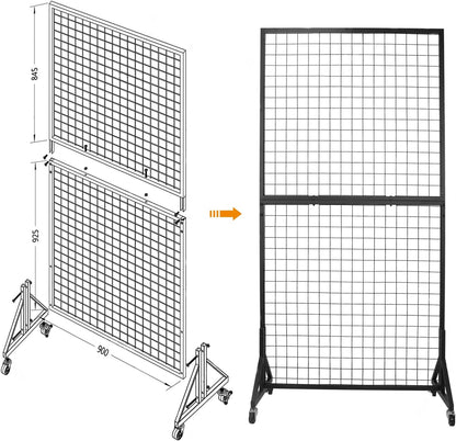 Eastern Tree 2 Packs 3'X 6' Two Gridwall Panels Display Stand with Sturdy T-Base, Black Wire Grid Wall Panels for Craft Show Display Rack, Art Display Stand, Extra more 20 Hooks