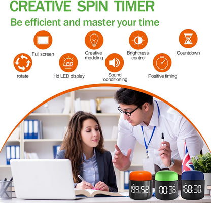 Large Display Digital Timer Stopwatch, Retro Manual Twist Table Count Down & Up Game Timer, Easy to use, Night Light Silent & Sound Timers for ADHD Study Work Kitchen Classroom Yoga Gym (Tangerine)