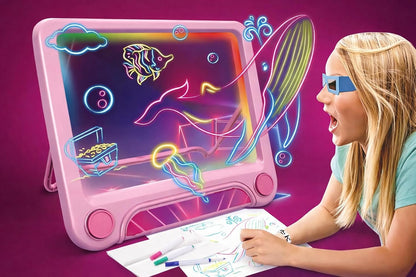 Magic LED Drawing Board for Kids, Light-Up Tracing Pad with 3 Double-Sided Cards & 4 Washable Markers, Glow Doodle Arts & Crafts Toy for Ages 3+