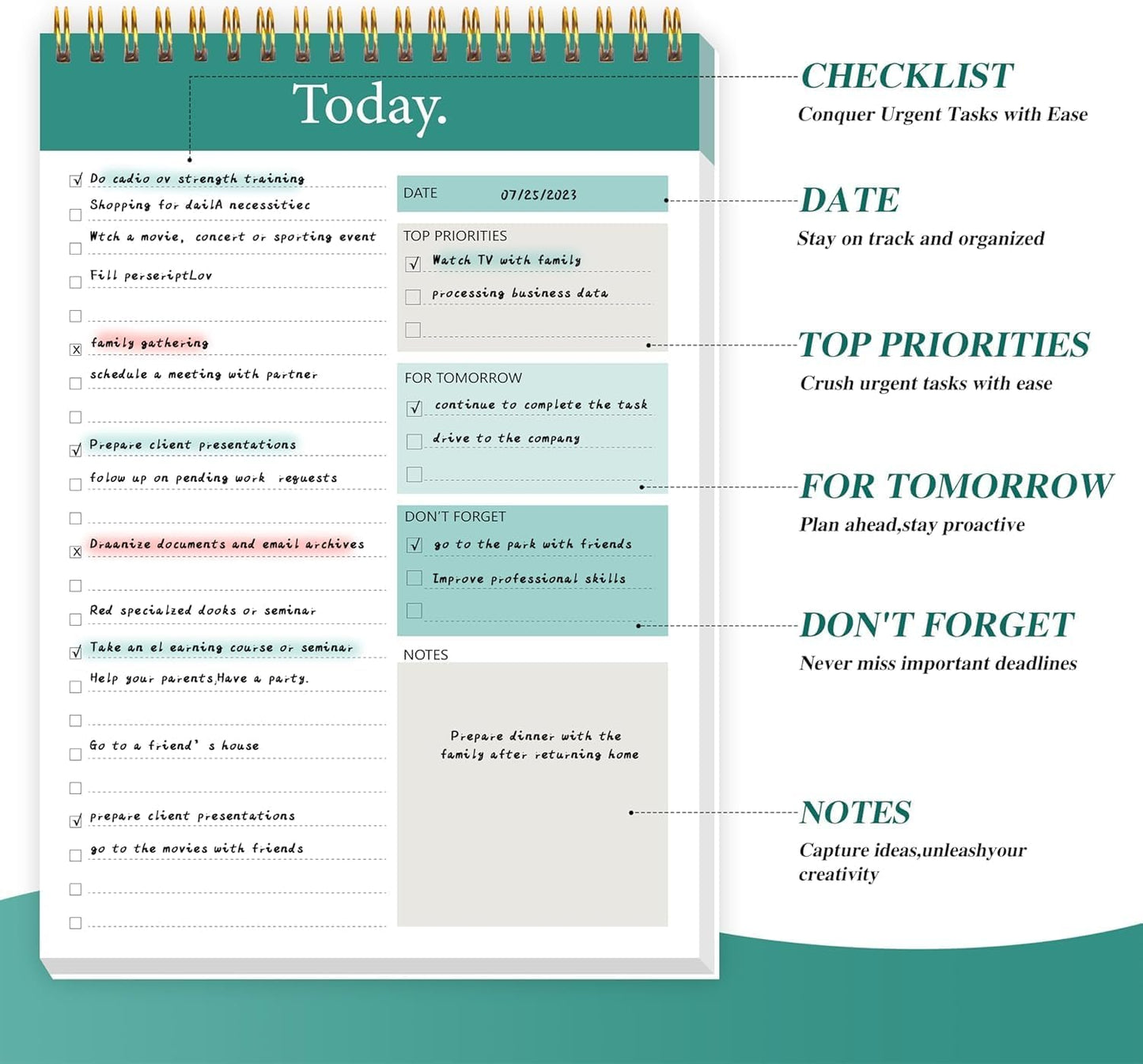 104 Pgs To Do List Notepad - Daily Planner Notepad Undated 52 Duplex-Printed Undated Sheets Tear Off, 6.5" x 9.8" Checklist Productivity Organizer with Hourly Schedule for Tasks