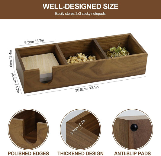 Buqoo 4x6 Notepad Holder Dispenser, Walnut Wood Sticky Notes Memo Pad Holder Dispenser Desk Supplies Organizer Accessories for Office Home Schools