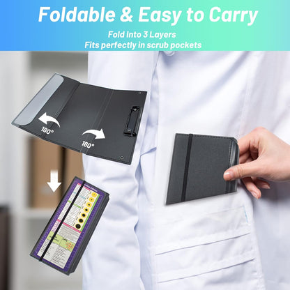 TWUTGAYW Nursing Clipboard, Portable Foldable Clipboard Pocket Size, 3 Layers Clip Board with Pen Holder for Students, Doctors, Nursing Edition clipboard with Elastic Band Notepad (Purple)
