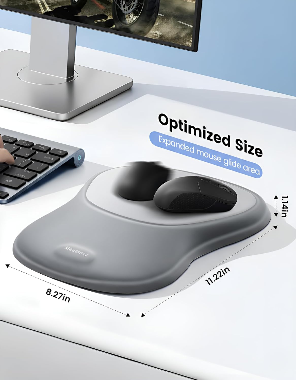 meatanty Mouse Pad with Wrist Rest, Ergonomic Mouse Wrist Support, Desk Mouse Mat Computer Accessories, Soft Memory Foam Palm Hand Pain Relief, Non-Slip Laptop Cushion, Office Home Gaming Black Blue