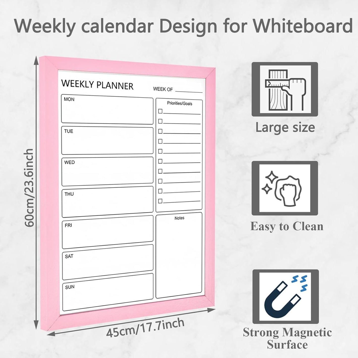Dry Erase White Board Weekly Calendar Board, Magnetic Whiteboard for Wall,13“x17 Solid Wood Rustic Brown Framed Message Board, Planner Board for Office, Home, School(Weekly-BB-RB-3343)