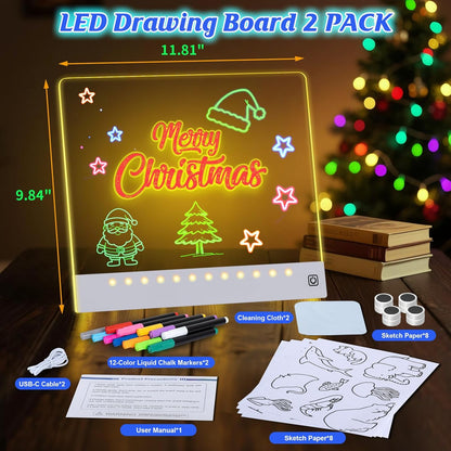 Rechargeable LED Drawing Board for Kids with Tracing Pages, Lumi Board Magnetic Light Up Acrylic Dry Erase Board, LED Note Board with 4 Magnets, Birthday Gifts Toy for Kids/Girls
