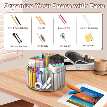 Absonic 250pcs Acrylic Pencil Holder Marker Organizer, 360-Degree Rotating Pen Holder, Crayon Organizers for Kids Pencil Organizer Caddy Art Supply Lazy Susan Organizer for Desk Home School Office