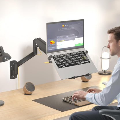 WALI Single Arm Laptop and Monitor Desk Mount for 17" Notebook and Up to 32" Screen, 2-in-1 Adjustable Monitor Arm with Laptop Tray, VESA 75x75 100x100,Holds 22-26.4 lbs, Black (GSMP001NLP)
