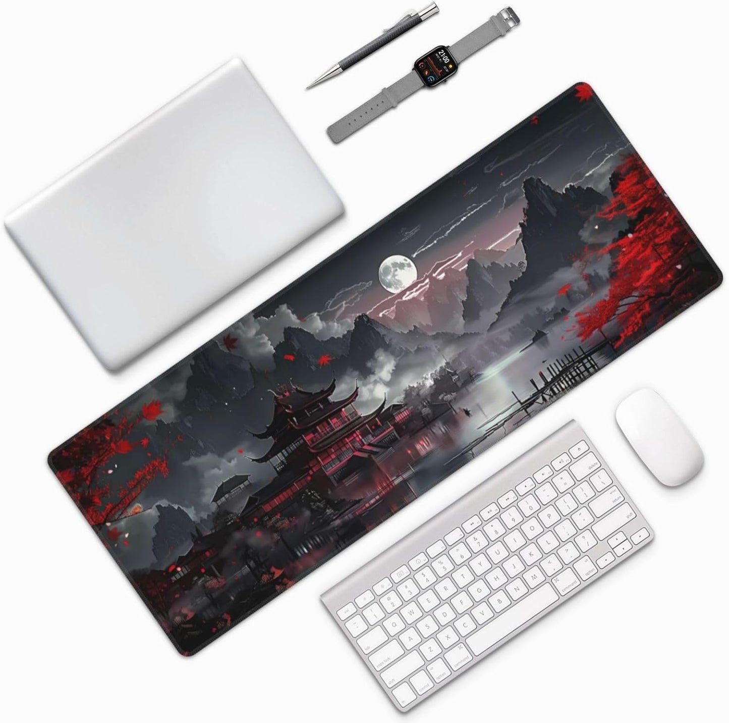 Japanese Mouse Pad, Large Japanese Desk Mat, XL Anime Gaming Keyboard Mat, Non-Slip Rubber Base, Big Extended Desk Protector for Home Office, 31.5”x11.8”