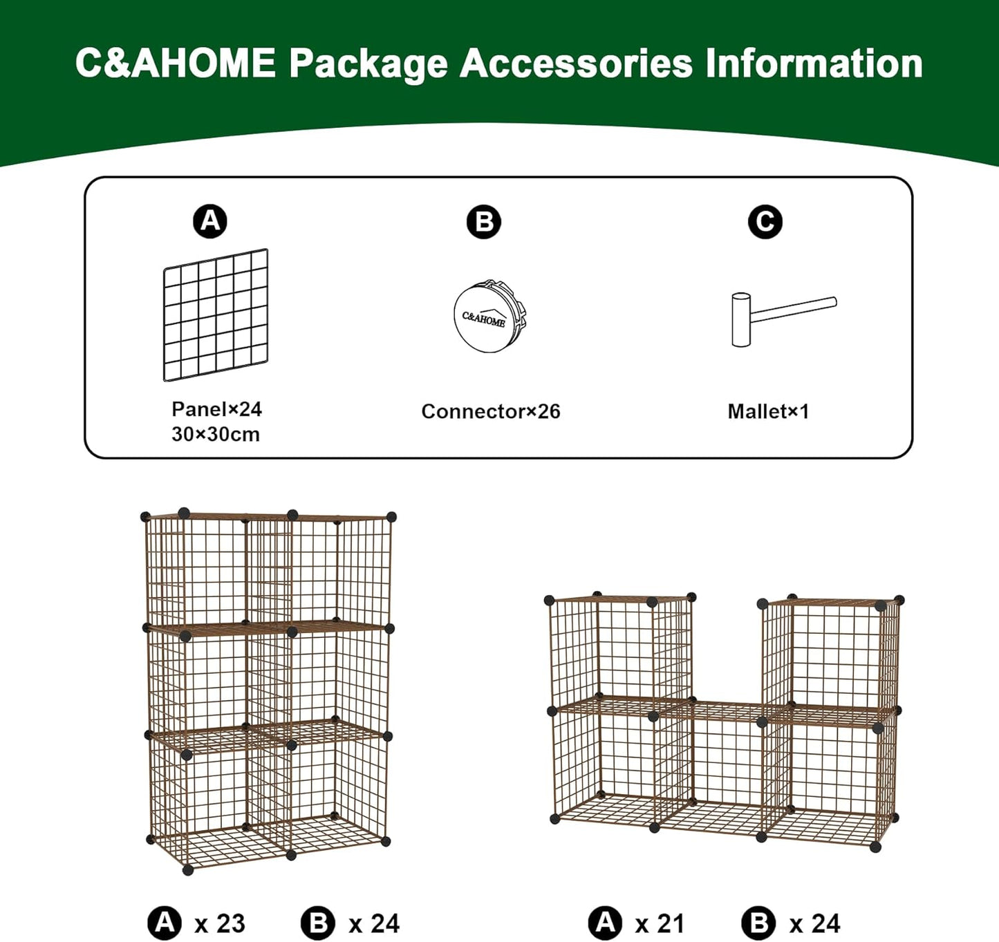 C&AHOME Wire Cube Storage, 6 - Cube Organizer Metal C Grids, Modular Shelves Units, Storage Bins Shelving, Closet Organizer, Ideal for Home, Office, Living Room, 36.6”L x 12.4”W x 36.6”H Black