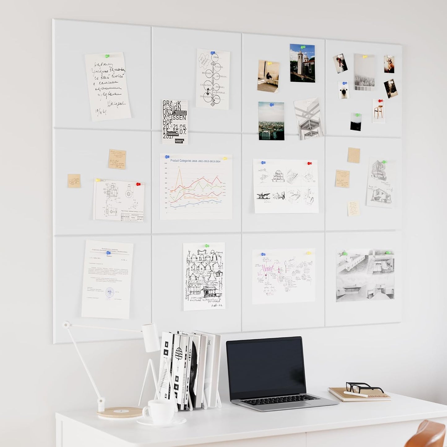 Neatsure Large Cork Board for Wall, Black Felt Bulletin Board with Pushpins, 36" x 24" 6 Panels Wall Tiles, Tack Push Pin Boards for Office