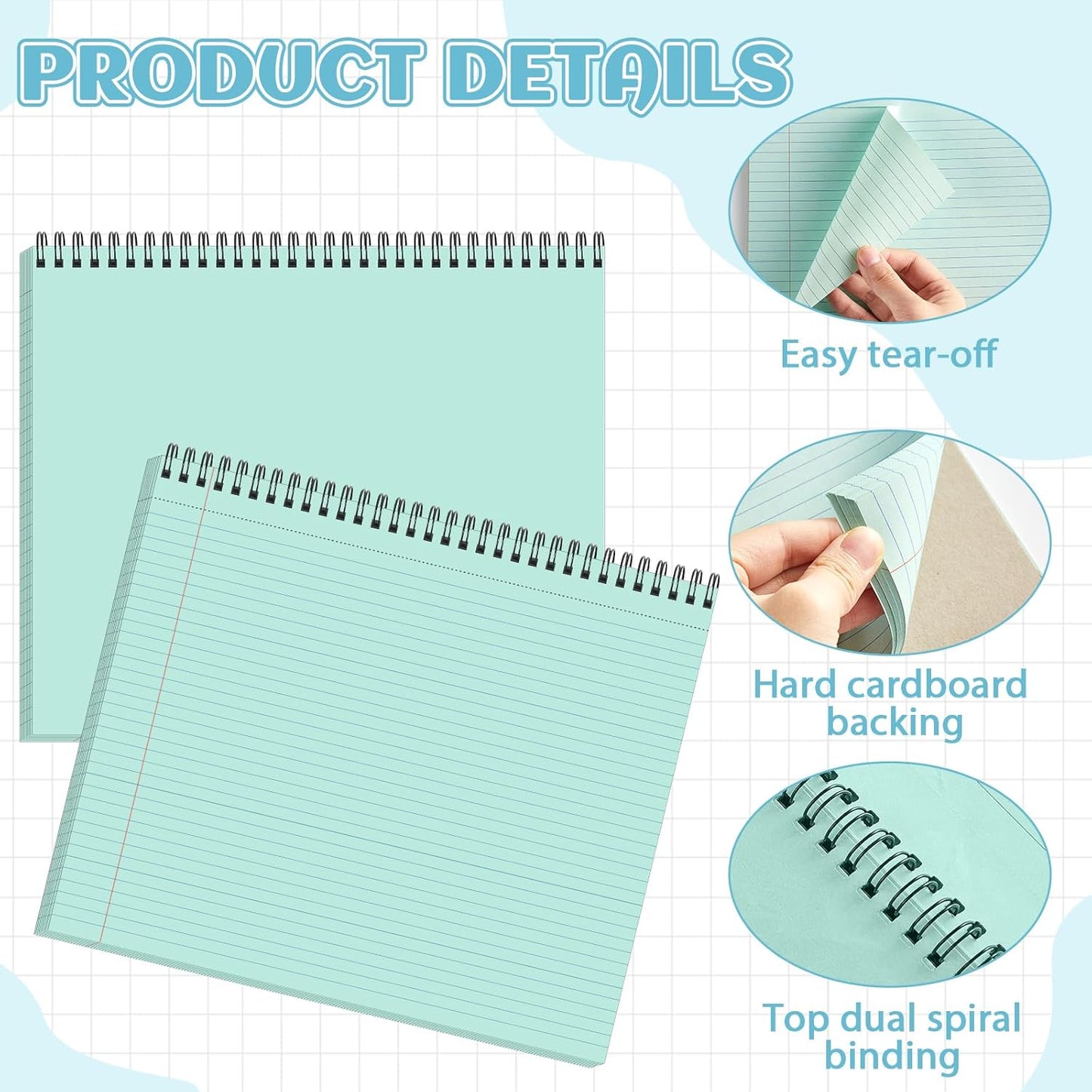 gisgfim 6 Packs 9.5" x 11" Landscape Note Pads College Ruled Notebooks Perforated Notepads 40 Sheets Punched Top Spiral Bound Notebooks 80GSM Lined Notepads for School,Office,Home (Neutral Color)