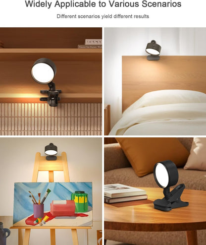 Clip on Light with 5000mAh Rechargeable Battery Operated, Eye Care Reading Light for Bed with 360° Rotation Touch & Remote, USB Clamp Light with 3 Color Modes & Dimmable for Headboard Bedside (white)
