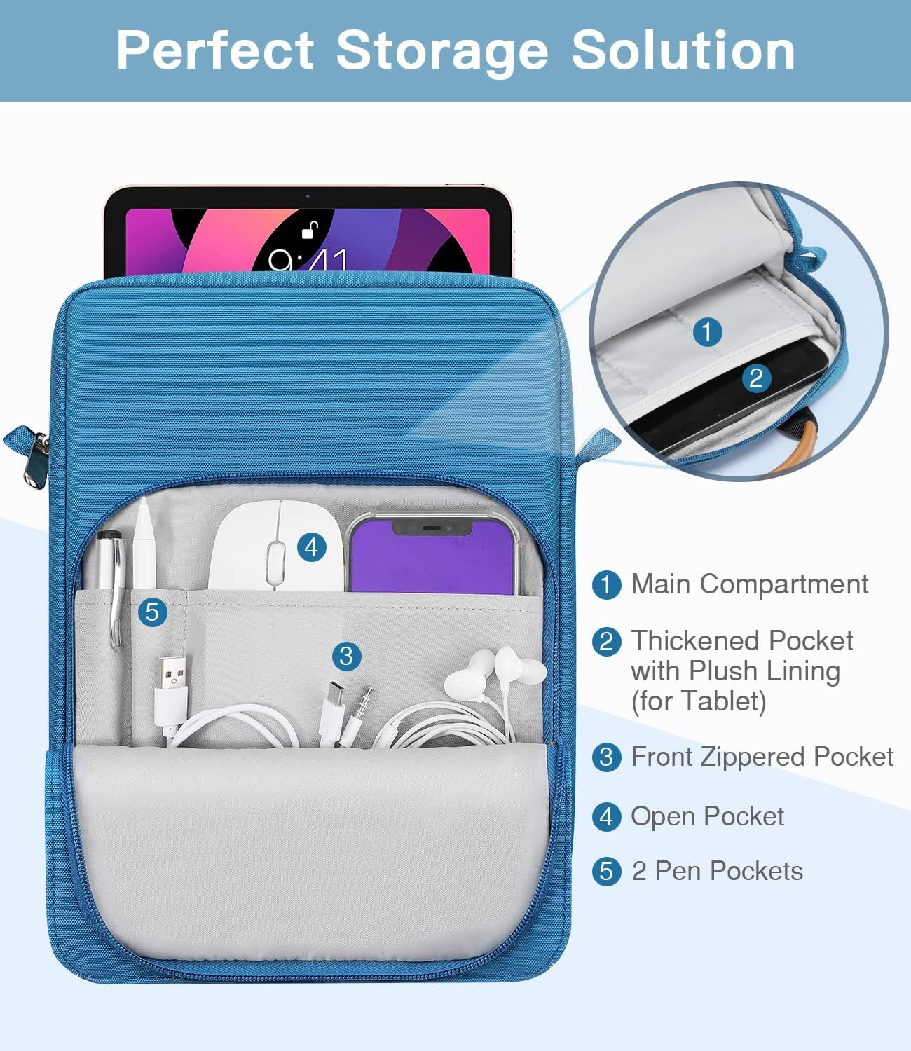 MoKo 13 Inch Tablet Sleeve Bag, Fits with 13 Inch New iPad Pro M5 & Air M4/M3, iPad Pro 12.9 M2&M1,Surface Laptop Go 12.4,Galaxy Tab S8+/S9+ 12.4,Handle Carrying Case with Shoulder Strap,Black &Gray