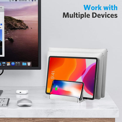 Vertical Laptop Stand for Desk [Updated Version],3-Slot Space-Saving Aluminum Desktop Stand Holder with Adjustable Dock Size Compatible for All MacBook/HP/Dell/Surface/Samsung/Chrome Book(Silver)